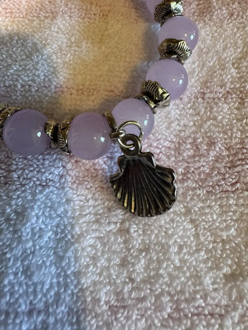 Lavender Bead‎ Stretch Bracelet Silver Butterfly Spacers Seashell Charm Boho